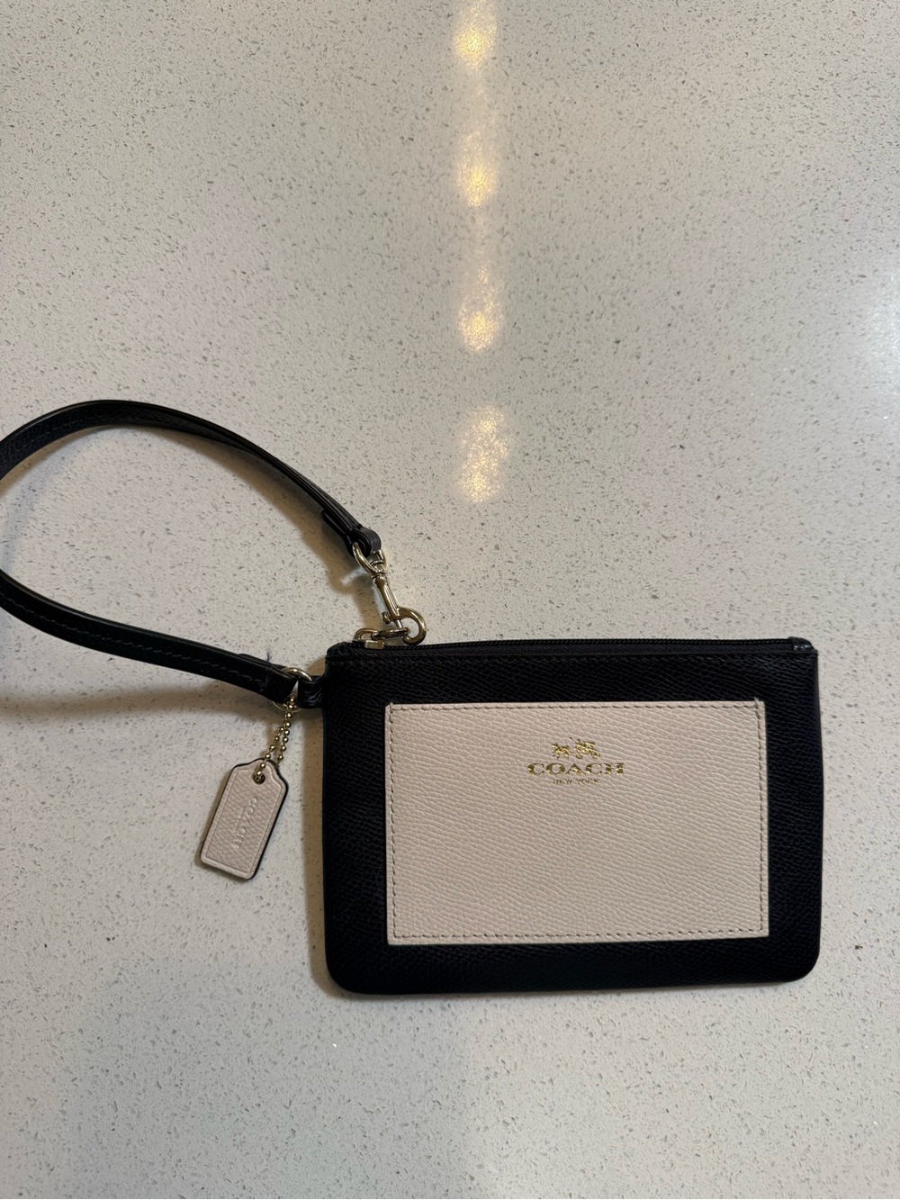 Coach Black and Cream Leather Wristlet Card Pouch
